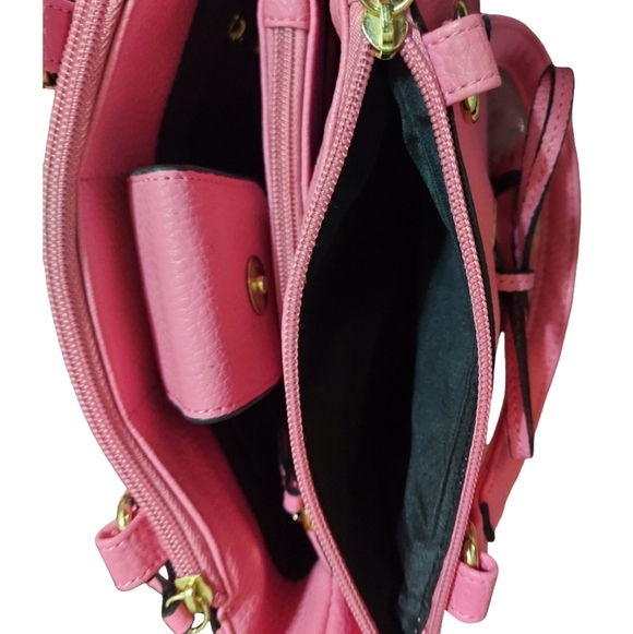 Nicole By Nicole Miller Bubblegum Pink Pebbled Faux Leather Bow Tassel Satchel - Picture 8 of 16